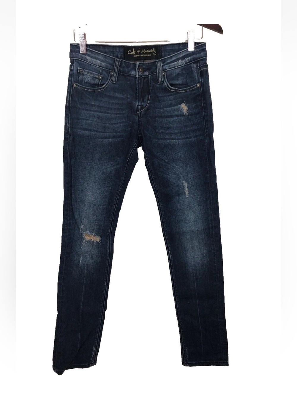Cult Of Individuality Women’s 28 Jeans Low Rise Distressed Slim Leg Moto Indigo